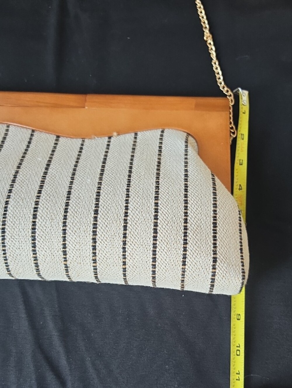 Striped Knit Clutch in Cream and Black with Tan Accent - Picture 5 of 10
